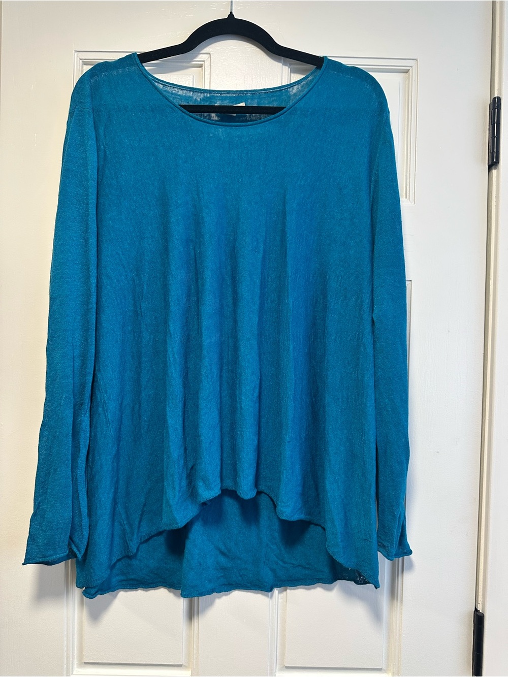 Eileen Fisher Organic Linen Blend Teal Lightweight Long-Sleeve Crew Top